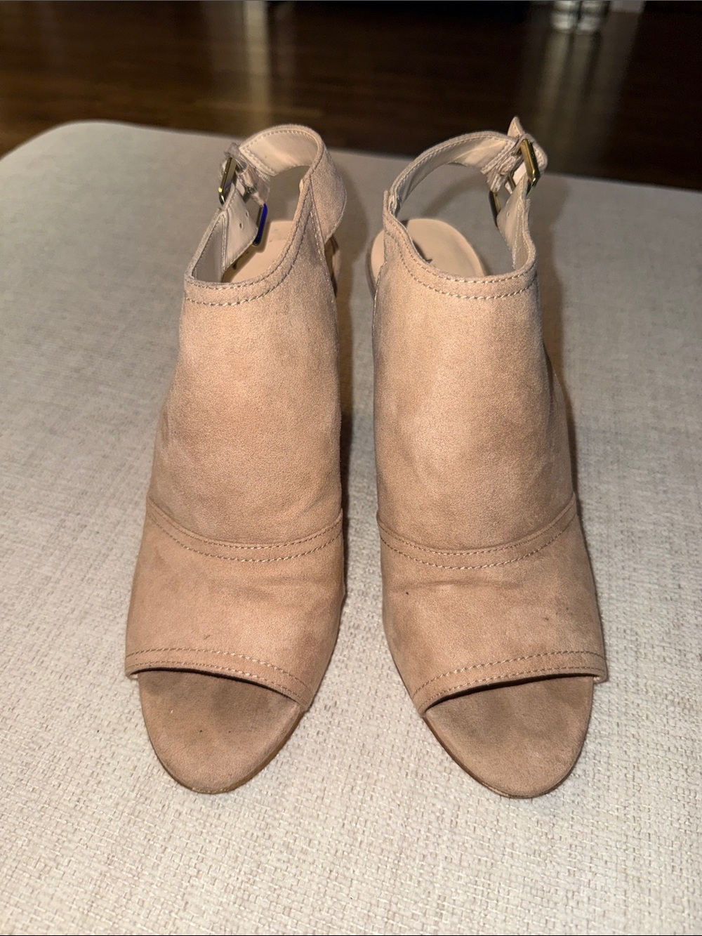 Nine West Beige Suede Open-Toe Slingback Mules